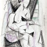 Mulher sentada, giz de cera sobre papel, 50 x 35 cm, 1981. Coleção Particular.